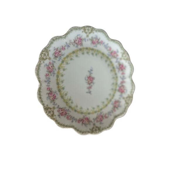 Antique Limoges Elite France Plate – Pink Rose Floral Scalloped Edge - Picture 1 of 2
